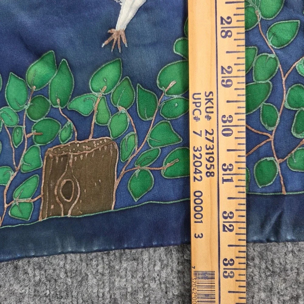 Hand painted silk scarf one of a kind Barn‎ Owl Nature Signed 65X15 Handmade